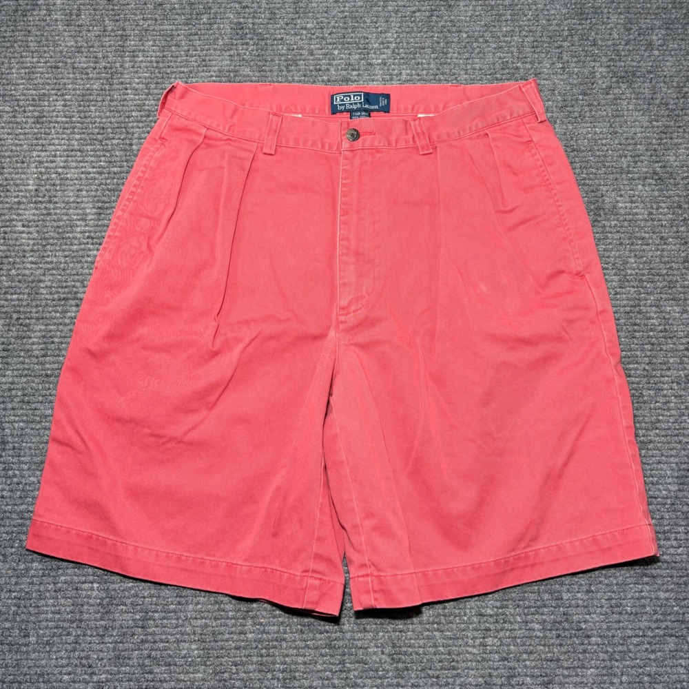 Polo Ralph Lauren‎ Tyler Short Mens 34 Pink Coral Pleated Classic Chino Cotton